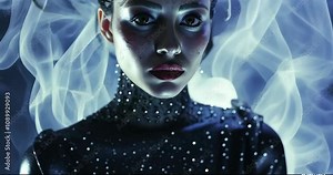 Maleficent witch with ghostly apparitions swirling around her, 4K Video