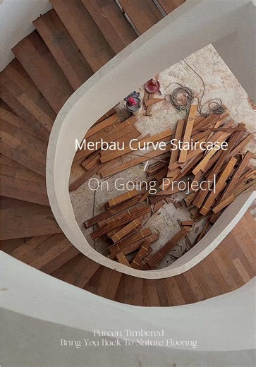 On Going Project, install Merbau Curve staircase is request a technic handcraft for a perfect outcome 📲 PM me if you looking for a handcraft flooring in KL area #solidwood #staircase #interiordesign #architecture