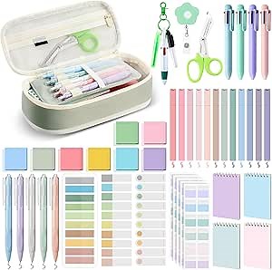 Jutom 50 Pcs Nursing School Cna Essentials for Students Work Aesthetic Stationery Gift Include Medical Scissors Badge Reel Transparent Sticky Notes Pens Notebook Pencil Case Highlighter Label(Green)