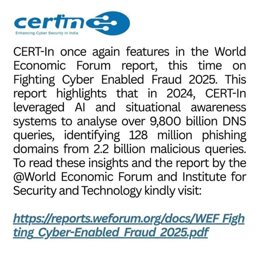 CERT-In once again features in the World Economic Forum report