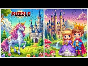 Prince Princess and Beautiful Unicorn - solving jigsaw puzzles for kids and toddlers