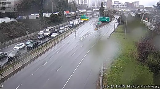 Fallen rocks have the southbound lanes of Interstate 5 closed near the I-405 interchange in South Portland. https://bit.ly/4rrMF42 | KATU News