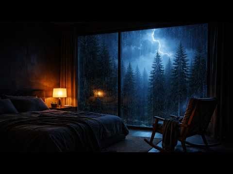 Feel Safe & Sleep Better — Rain and Thunderstorm Outside a Warm Cabin (Relaxing Night Ambience)