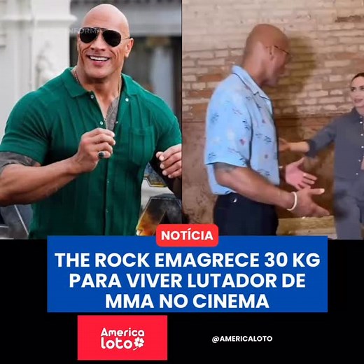 Dwayne Johnson, o The Rock, surpreendeu os fãs ao aparecer com uma aparência bastante diferente após perder 30 kg. O ator está em preparação para interpretar o lutador de MMA Mark Kerr no filme The Smashing Machine. De acordo com o The Times of India, Johnson reduziu o peso de 136 kg para 109 kg. Em entrevista ao New York Post, ele comentou sobre o desafio: “Este é o seu caminho, é isso que você faz e é isso que Hollywood quer que você faça”. Nas redes sociais, a transformação chamou atenção e g