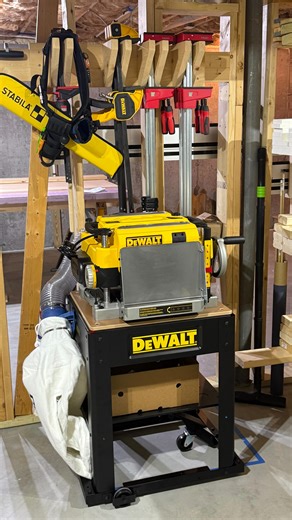 Kyle S. on Instagram: "First test of my new Planer: DeWalt DW735 13” Wide Thickness Planer on rolling table with DustRight Dust collection system attached with magnetic mounting bolts. . #dewalt #dewaltplaner #planer #rockler #woodworking"