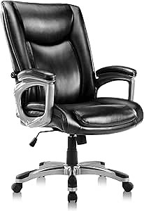 Executive Managerial Office Chair, Ergonomic Computer Desk Chairs, High Back PU Leather Executive Swivel Chair with Lumbar Support, Black