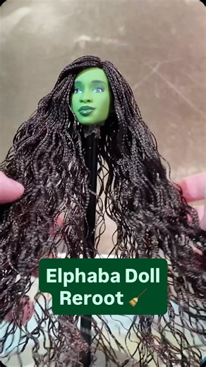 @dollzworldz on Instagram: "Part 2 of me rerooting my Elphaba Deluxe doll from Wicked: For Good. I’ve wanted to do this for about a year now and I’m very happy with the results! hair from @shimmerlocks #wicked #elphaba #cynthiaerivo #doll #custom"