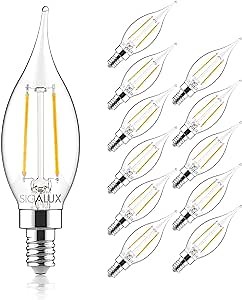Sigalux E12 LED Bulb Candelabra Base 60 watt LED Chandelier Light Bulbs Dimmable, Flame Tip Candelabra LED Bulbs, 4.5W, 500LM 5000K Daylight, CA10 Candle Light Bulbs, 12 Packs