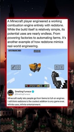 A Minecraftt player engineered a working combustion engine entirely with redstone. While the