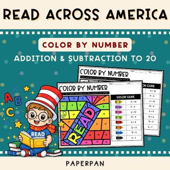 Read Across America Color by Number Addition and Subtraction to 20 Worksheets