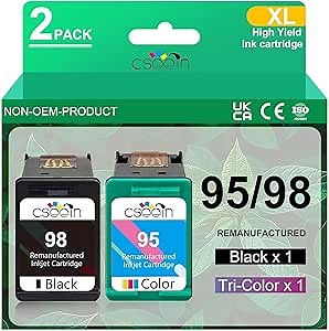 95 98 Ink Cartridge Replacement for HP 95 & 98 Black and Color Combo Pack for Officejet 150 100 6310, PhotoSmart 8050 C4180 C4150, Deskjet 5940 Printer (1 Black 1 Color,2 Pack)