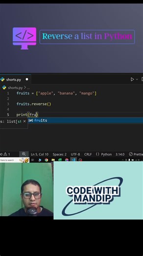 Python- Reverse a list #python #coding