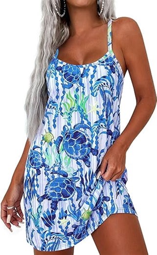 PRETTYGARDEN Women's Summer Dresses Casual Print Spaghetti Strap Sleeveless Sundress Beach Vacation Cover Ups