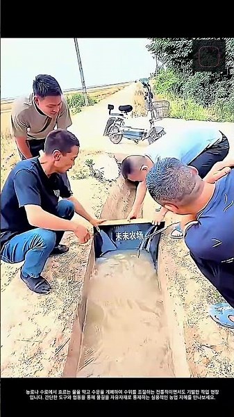 농업용 수로에서 간단한 도구를 활용한 효율적인 수위 조절 및 수로 관리 과정 #worker #process #water management #irrigation system