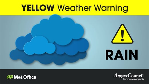 The Met Office's latest latest Yellow Warning for the Angus area has rain forecast to affect parts of eastern Scotland that've already had recent heavy rainfall, with a risk of flooding and disruption to travel from midnight on Saturday to 9am on Sunday https://orlo.uk/FAYa1 | Angus Council