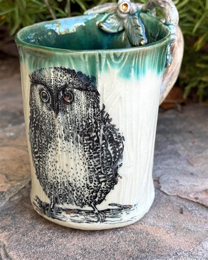 Handmade Ceramic Owl Coffee Mug With Mushroom and Hummingbird, Pottery Clay Cup, Farmhouse Kitchen - Etsy