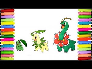 Pokemon coloring pages - Chikorita, Bayleef and Meganium