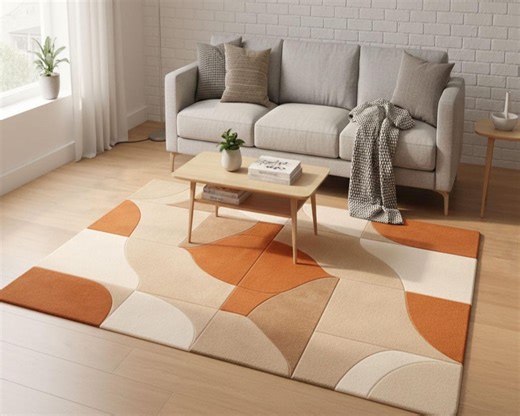 Colorful Abstract Wave Area Rug - Teal, Gold, and Navy Organic Pattern Rug - Etsy