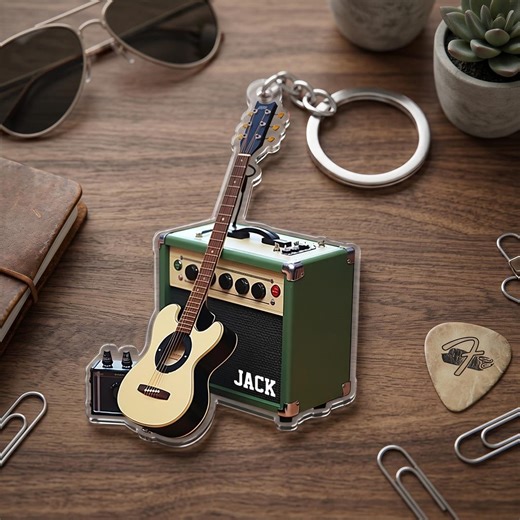 Personalized Guitar and Amp Keychain, Custom Musician Name Gift, Electric Guitar Lover Keyring, Music Teacher Appreciation, 2D Flat - Etsy