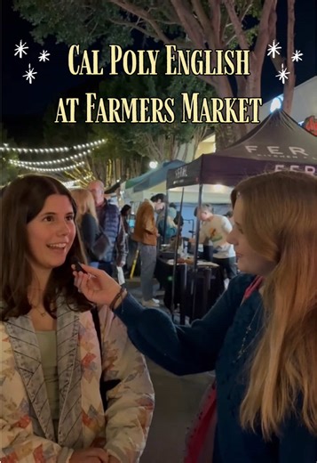Cal Poly English out and about at the farmers market last Thursday asking folks about their last (or current!) read 📖 So many great books! We loved seeing how alive reading still is in SLO 🫶 #calpoly #calpolyslo #calpolyenglish #englishmajor #slofarmersmarket