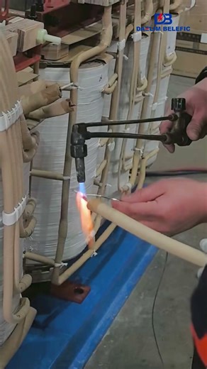 Welding of high-voltage leads on a 3000 kVA transformer.