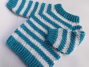 Crochet Baby Sweater Top-down Raglan/ easy crochet sweater for boys and girls/ crochet baby set