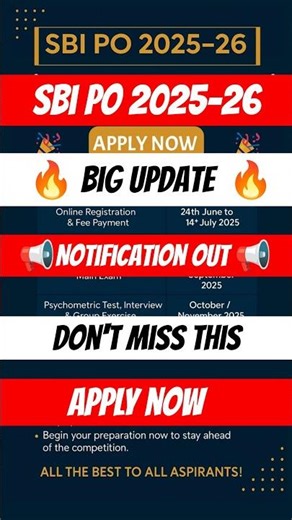 SBI PO 2025-26 Notification OUT! Full Details, Exam Dates & Apply Now!