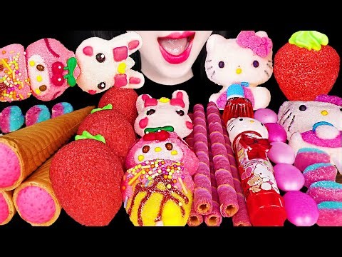 ASMR SANRIO, HELLO KITTY MARSHMALLOW CANDY 산리오, 헬로키티 마쉬멜로우 캔디 먹방 MUKBANG, EATING
