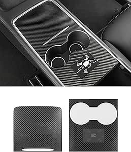 Carbon Fiber Center Console Wrap, Center Console Cover Interior Wrap Kit Real Carbon Fiber Center Control Panel Compatible with Tesla model 3 (2017-2023), model y (2019-2025)