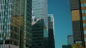 High Rise Office Buildings At Gwanghwamun Square In Jongno-gu, Seoul, South Korea. Low Angle Shot