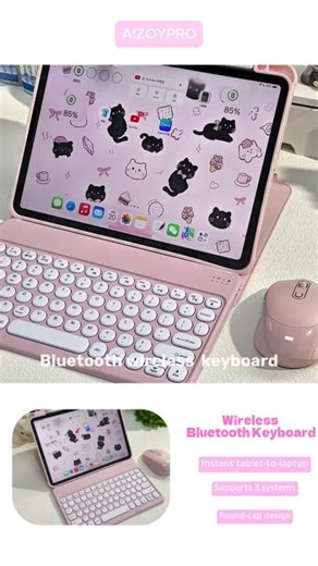 10 inch Round Keycaps Bluetooth Keyboard & Mouse Set For iPad Wireless Portable Universal for Tablets Laptops Mini Slim | Lazada