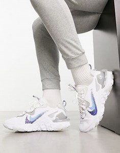 Nike React Vision double swoosh spray trainers in white and blue | ASOS