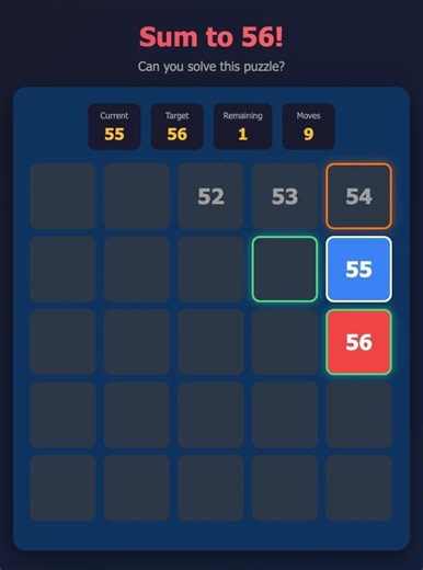 Fun Sum to 56! #riddle #game #games #puzzle #funny #puzzlegame #gridgame #braingames #brainteaser