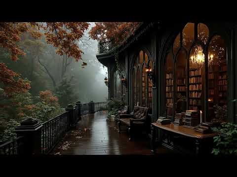 Studying in a Quiet Library Balcony at Midnight | Dark Classical Academia | Autumn Ambience