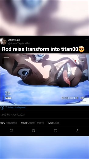 Rod reiss transformation into titan.🤯🤧 #attackontitan #shortvideo #viral #youtubeshorts