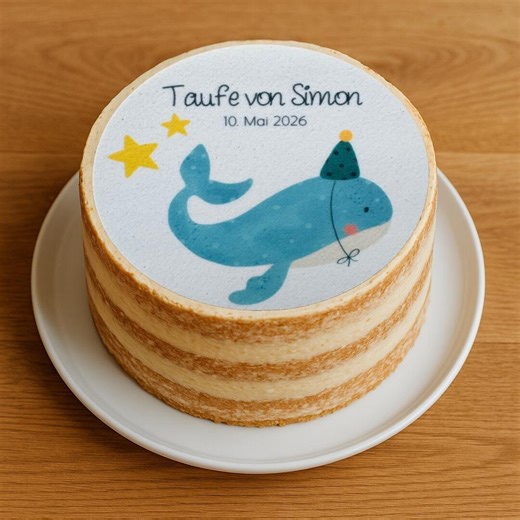 Personalized Cake Topper for Christening / Fondant Cake Topper / Whale and Stars - Size up to 20 Cm in Diameter - Etsy