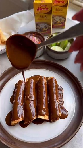 Easy Crispy Chicken Taquitos with Doña Maria Mole Sauce