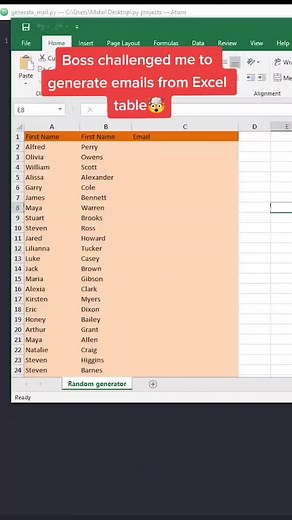 Generate email address from excel table! #python #learnpython #fy #exceltutoriales #exceltricks