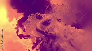 An animation of organic, flowing cloud forms, with orange and purple hues blending together in a smooth motion. The composition is reminiscent of flowing ink or smoke, creating a lively and dynamic im