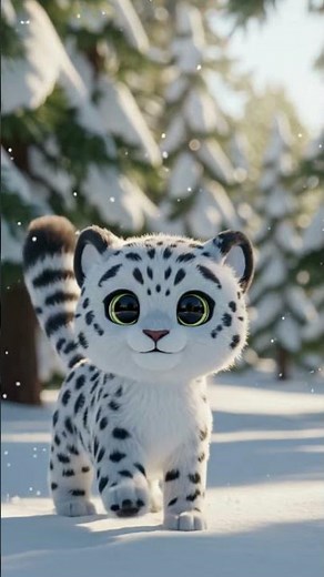 Adorable Animated Snow Leopard in Winter ❄️