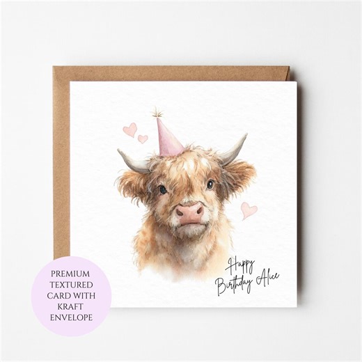 Personalised Highland Cow Birthday Card for Her – Cute Farm Animal Birthday for Sister Friend Mum Daughter - Etsy UK