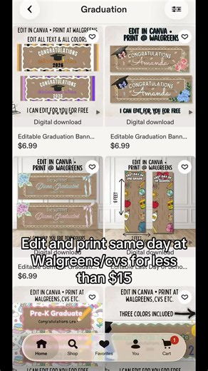 season is here 🎓✨ Sharing some of my editable graduation banner templates! Perfect for dessert tables, photo backdrops, grad parties, and last-minute printing. Edit in Canva print at Walgreens, CVS, Staples & more 💛 #GraduationBanner #GraduationParty #ClassOf2026 #GradPartyDecor #GraduationDecor