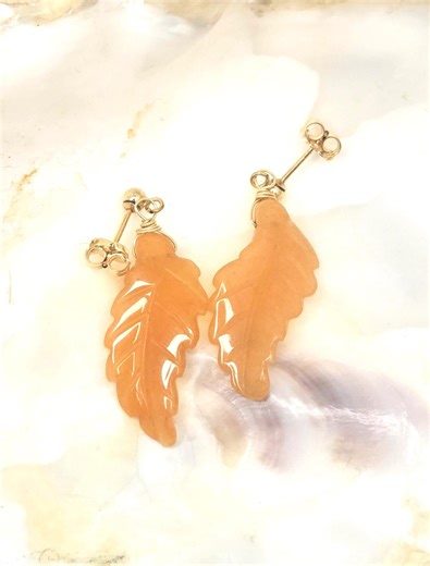 Leaf Carnelian Earrings, 14kt Gold Filled, Handmade in USA, Minimalist - Etsy