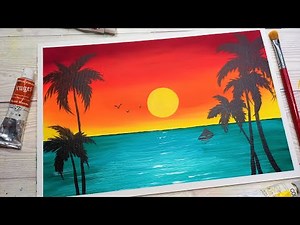 Pictura de Vara 🌴🌞 Pictez Palmieri Marea si Cerul | Peisaj de Vara Pictat