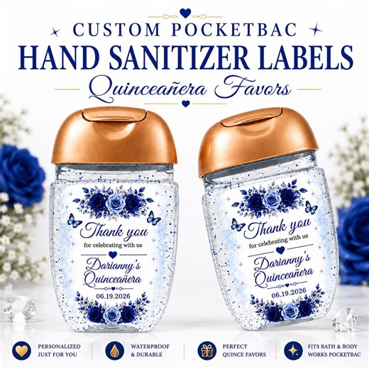 Personalized Blue Floral Quinceañera Pocketbac Labels, 30 Waterproof Vinyl Stickers (sweet 15 Favors) - Etsy