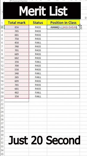 How to Find Merit Position in Excel | Easy Excel Tutorial 2025 #exceltips