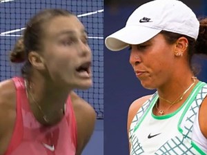 WATCH: Aryna Sabalenka THROWS her racquet towards her coach in frustration while yelling at him following 'horrendous' start against Madison Keys at US Open