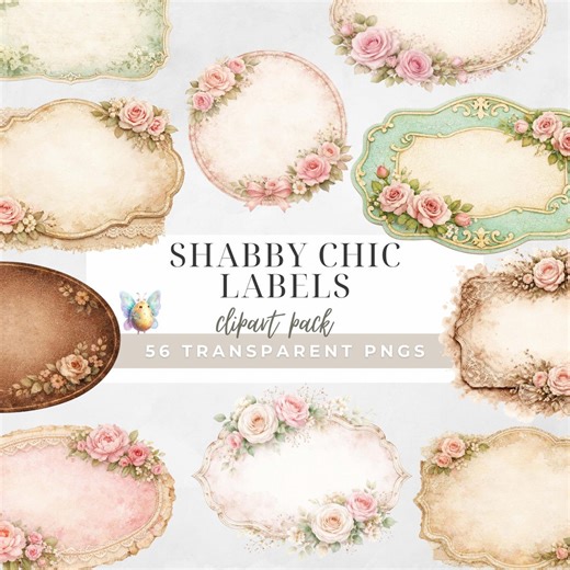Shabby Chic Labels Clipart Bundle, Vintage Floral Frames, Romantic Roses Labels, Junk Journal Frame, Scrapbooking Ephemera, Printable Labels - Etsy