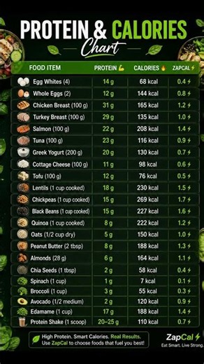 The Ultimate Protein & Calories Chart 💪 | Save This Before Your Next Grocery Trip 🛒