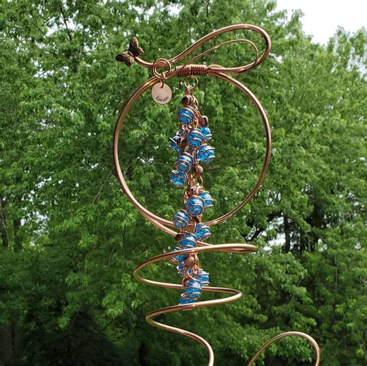 Glass Wind Chimes, Copper Garden Sculpture, Metal Outdoor Yard Ornament, Mothers Day Gifts - Etsy